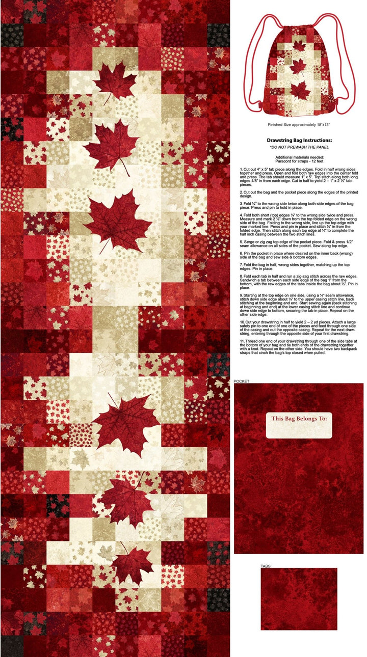 Red Backpack Panel 24" x 43" Panel (C29024 - 24) - Maple Leaf Quilting Company Ltd.