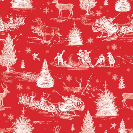 Red Peace on Earth Christmas Scene 108" Cotton (WB14206R - RED) – Sold in UNITS of ¼ metre - Maple Leaf Quilting Company Ltd.