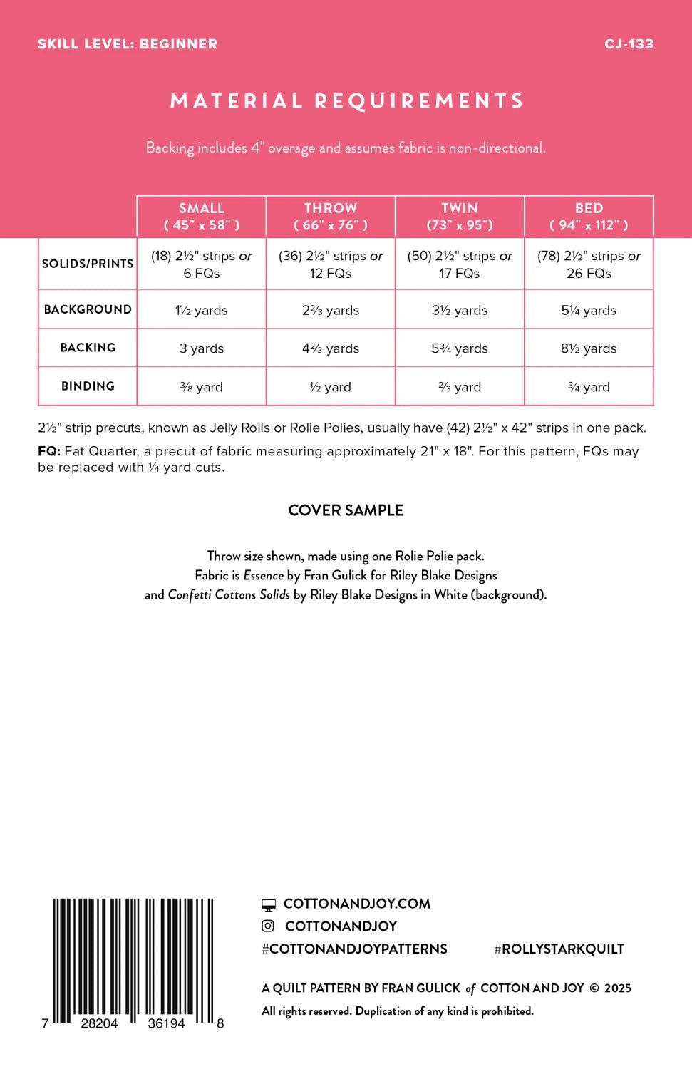 Rolly Stack (CJ133) - Maple Leaf Quilting Company Ltd.