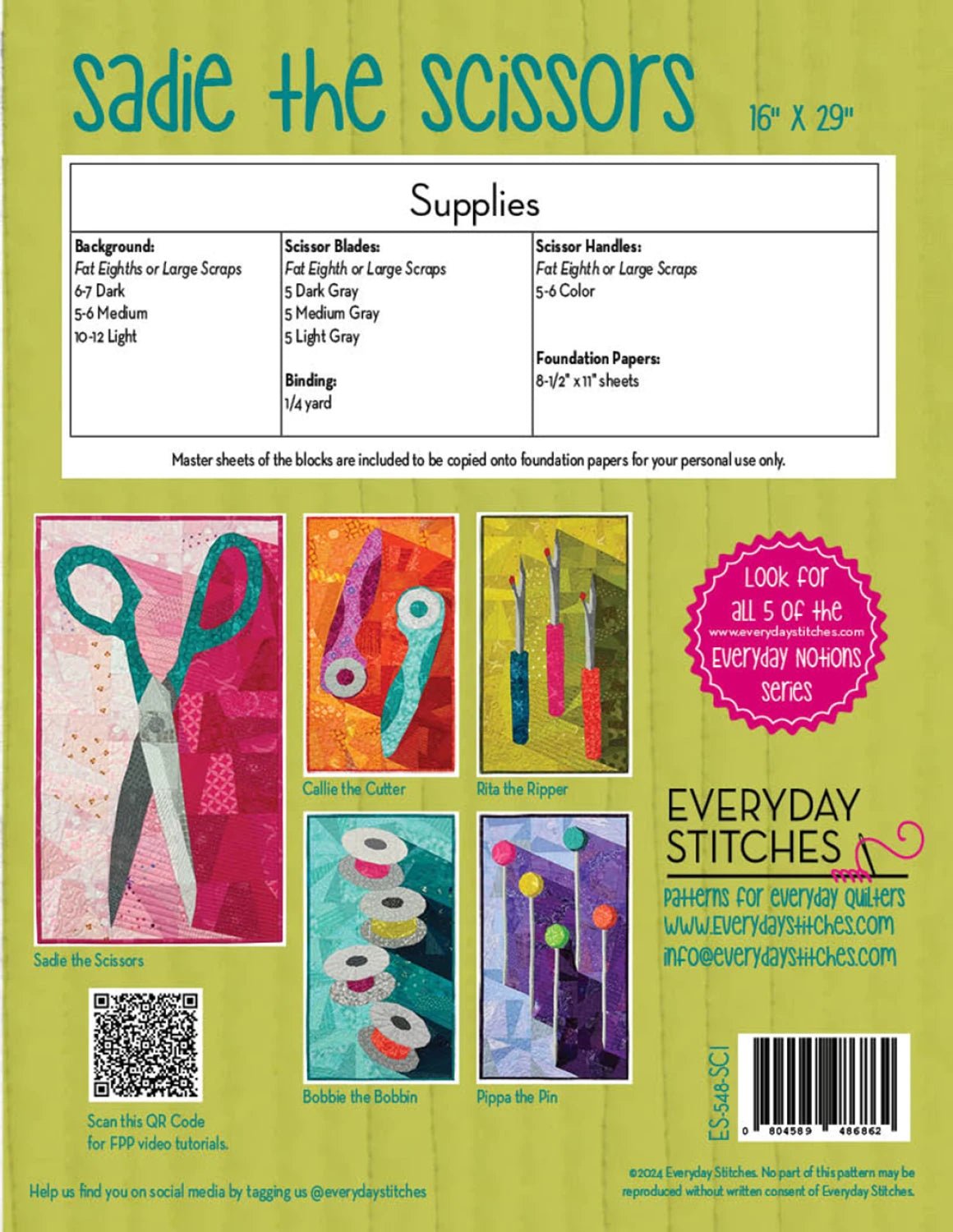 Sadie The Scissors (ES - 548 - SCI) - Maple Leaf Quilting Company Ltd.