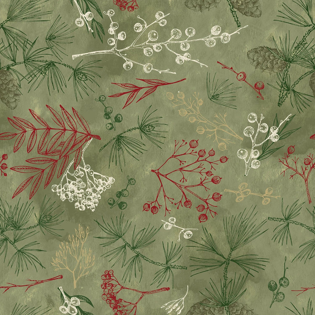 Sage Tree Bits (12 Inch) 108" Cotton (8857S-61) - Sold in UNITS of 1/4 metre - Maple Leaf Quilting Company Ltd.