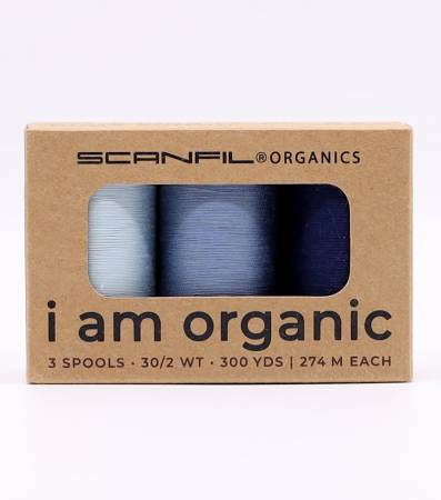 Scanfil Organic Cotton 30wt 3 Spool Thread Set Denim Blues - Maple Leaf Quilting Company Ltd.
