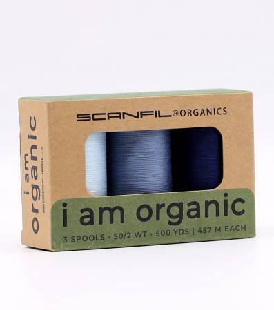 Scanfil Organic Cotton 50wt 3 Spool Thread Set Denim Blues - Maple Leaf Quilting Company Ltd.