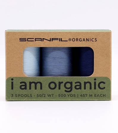 Scanfil Organic Cotton 50wt 3 Spool Thread Set Denim Blues - Maple Leaf Quilting Company Ltd.