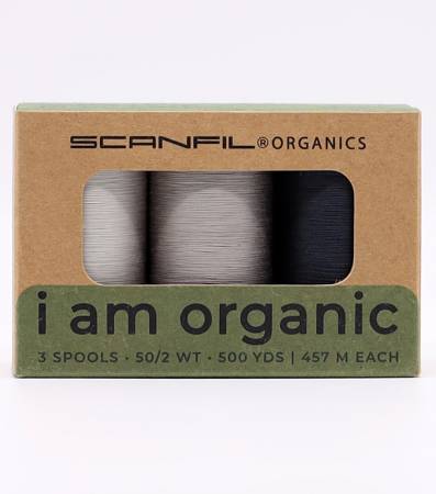 Scanfil Organic Cotton 50wt 3 Spool Thread Set Storm Greys - Maple Leaf Quilting Company Ltd.