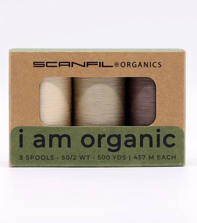 Scanfil Organic Cotton 50wt 3 Spool Thread Set Tan Shades 2 - Maple Leaf Quilting Company Ltd.