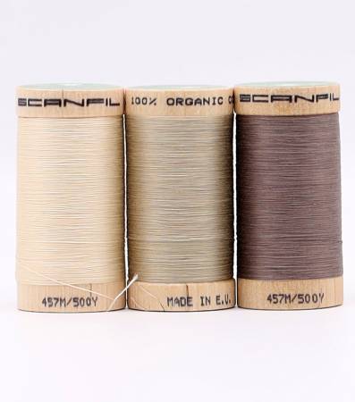 Scanfil Organic Cotton 50wt 3 Spool Thread Set Tan Shades 2 - Maple Leaf Quilting Company Ltd.
