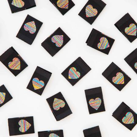 Sew In Labels - Woven Metallic Rainbow Heart - Maple Leaf Quilting Company Ltd.