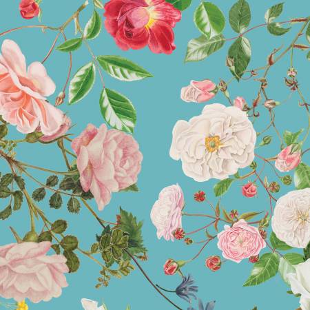 Sky Floral Gardens 108" Cotton (WB14369R - SKY) – Sold in UNITS of ¼ metre - Maple Leaf Quilting Company Ltd.