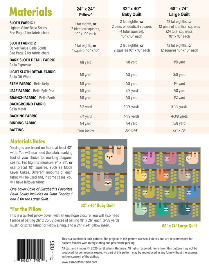 Snuggly Sloths (EH085) - Maple Leaf Quilting Company Ltd.