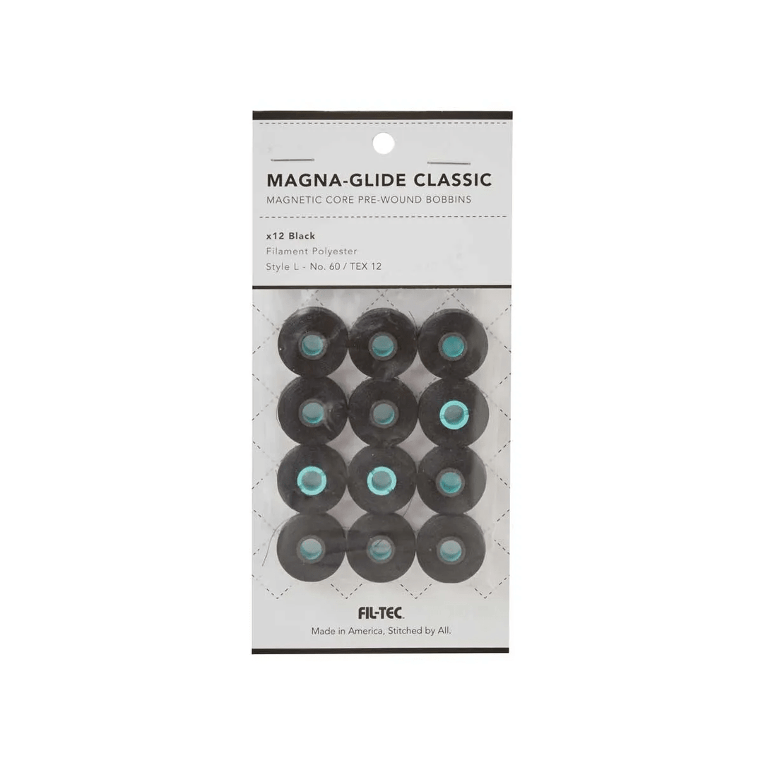 Style L - Black | Magna - Glide Classic - Bag of 12 Bobbins (60373) - Maple Leaf Quilting Company Ltd.
