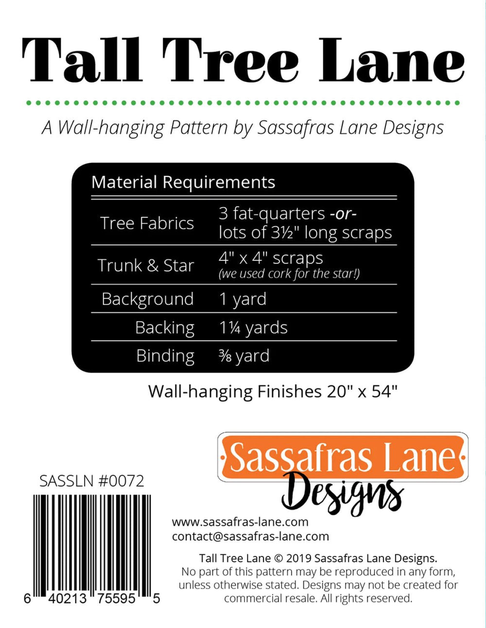 Tall Tree Lane (SASSLN0072) - Maple Leaf Quilting Company Ltd.
