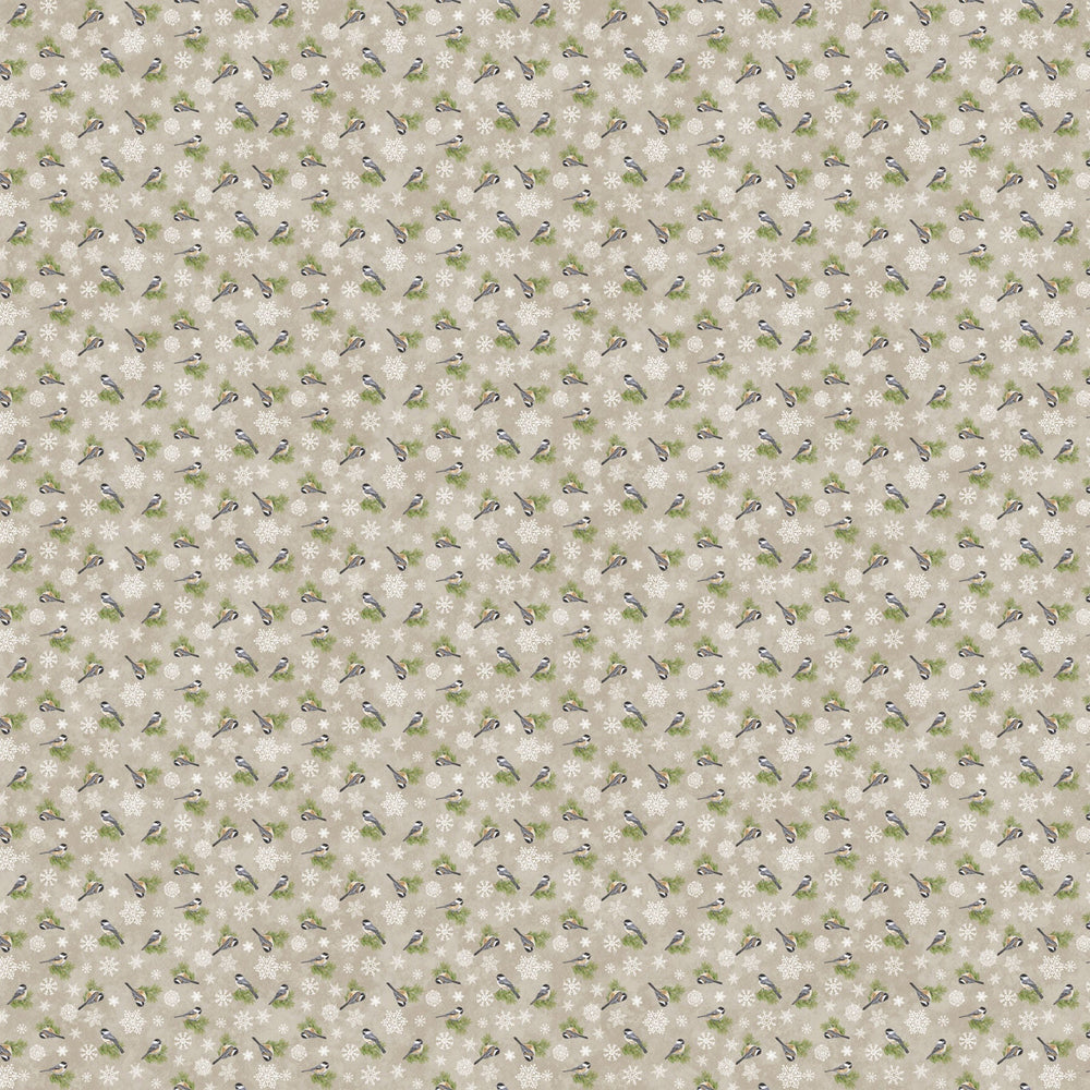 Taupe Multi Chickadees - Winter Woodland | 43/44" Cotton (28871 - 12) - Sold in UNITS of ¼ metre - Maple Leaf Quilting Company Ltd.