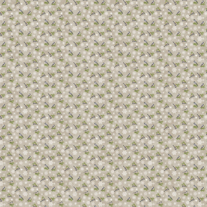 Taupe Multi Chickadees - Winter Woodland | 43/44" Cotton (28871 - 12) - Sold in UNITS of ¼ metre - Maple Leaf Quilting Company Ltd.