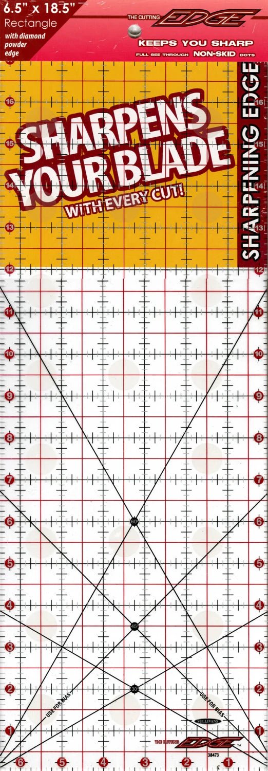 The Cutting Edge Clear Sharpening Edge Ruler 6.5" x 18.5" (38473) - Maple Leaf Quilting Company Ltd.