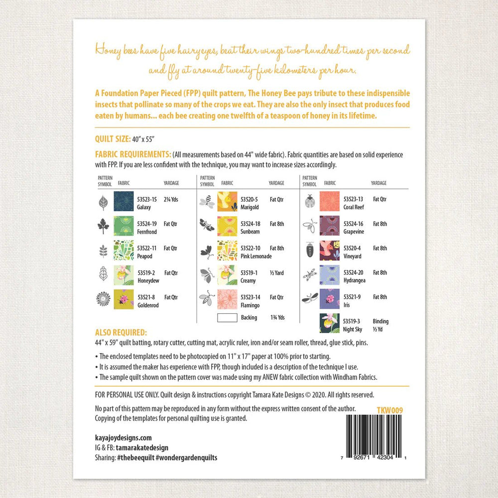 The Honey Bee (TKW009) - Maple Leaf Quilting Company Ltd.