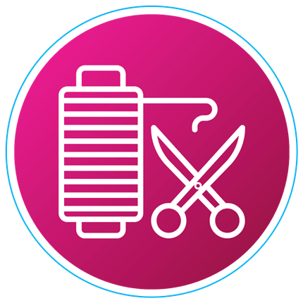 Thread & Scissors Pink Circle - STICKER - Maple Leaf Quilting Company Ltd.