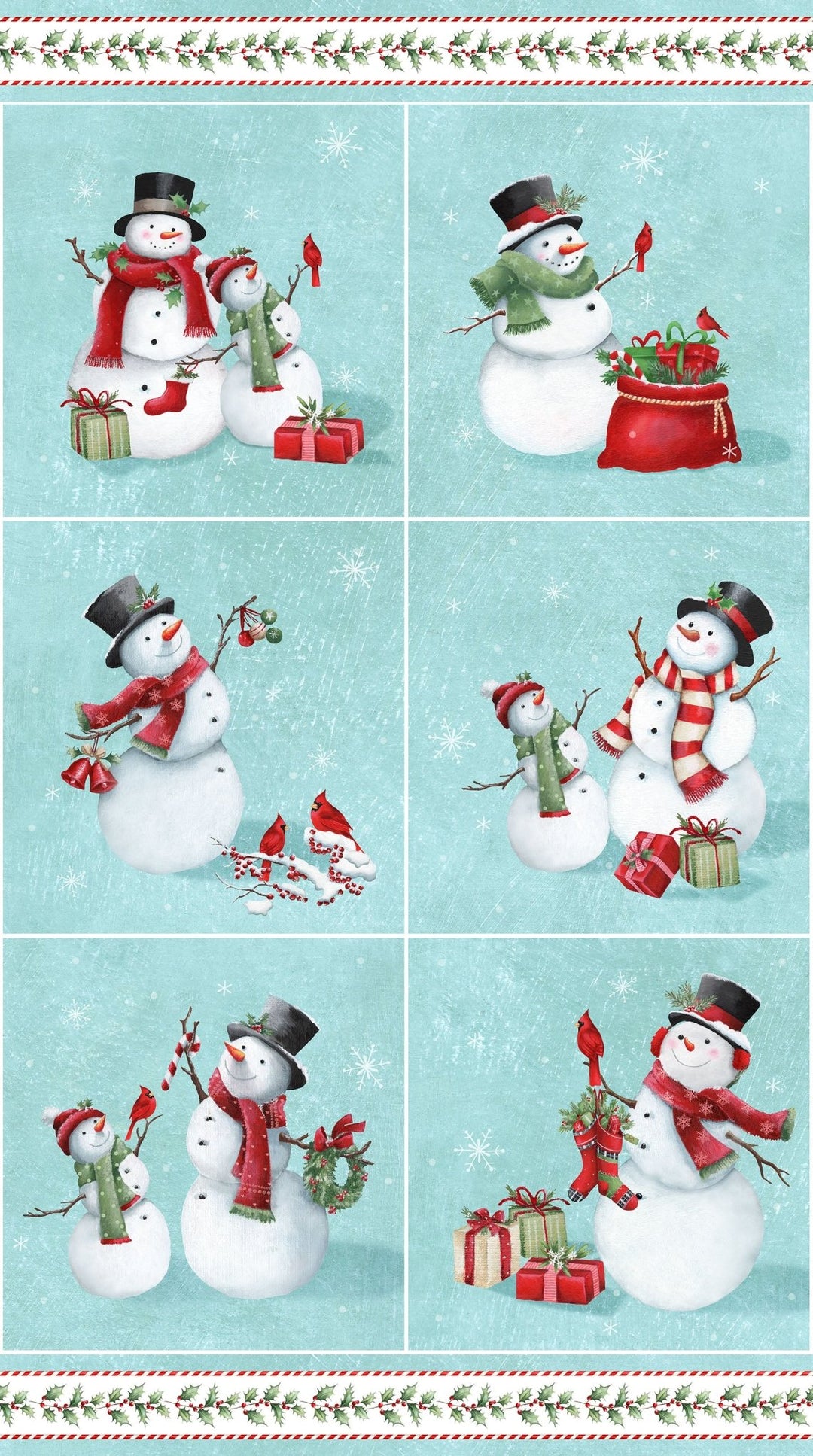 Turquoise Blocks (3x3 Block Panel) - Holly Jolly | 36" x 46" Panel (28812-64) - Maple Leaf Quilting Company Ltd.