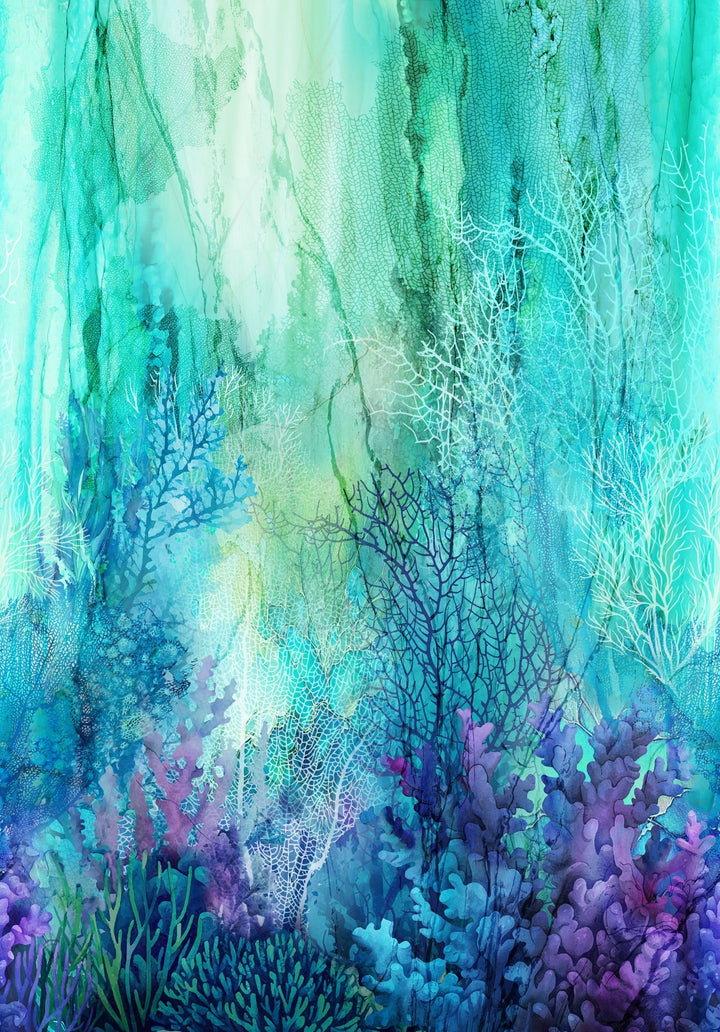 Turquoise Multi - Coral Reef | 43/44" Cotton (DP28876 - 66) - Sold in UNITS of ¼ metre - Maple Leaf Quilting Company Ltd.