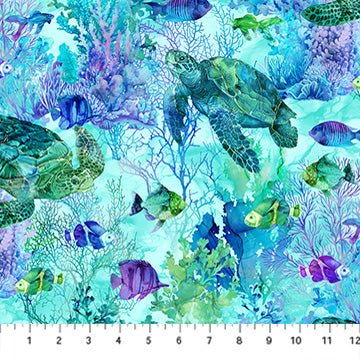 Turquoise Underwater - Coral Reef | 43/44" Cotton (DP28877 - 66) - Sold in UNITS of ¼ metre - Maple Leaf Quilting Company Ltd.