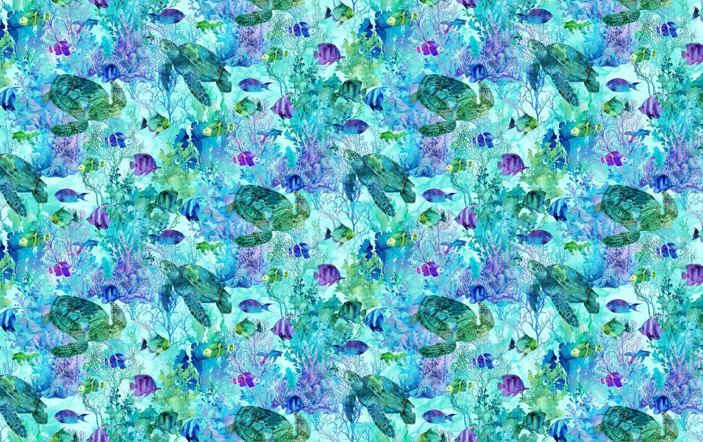 Turquoise Underwater - Coral Reef | 43/44" Cotton (DP28877 - 66) - Sold in UNITS of ¼ metre - Maple Leaf Quilting Company Ltd.