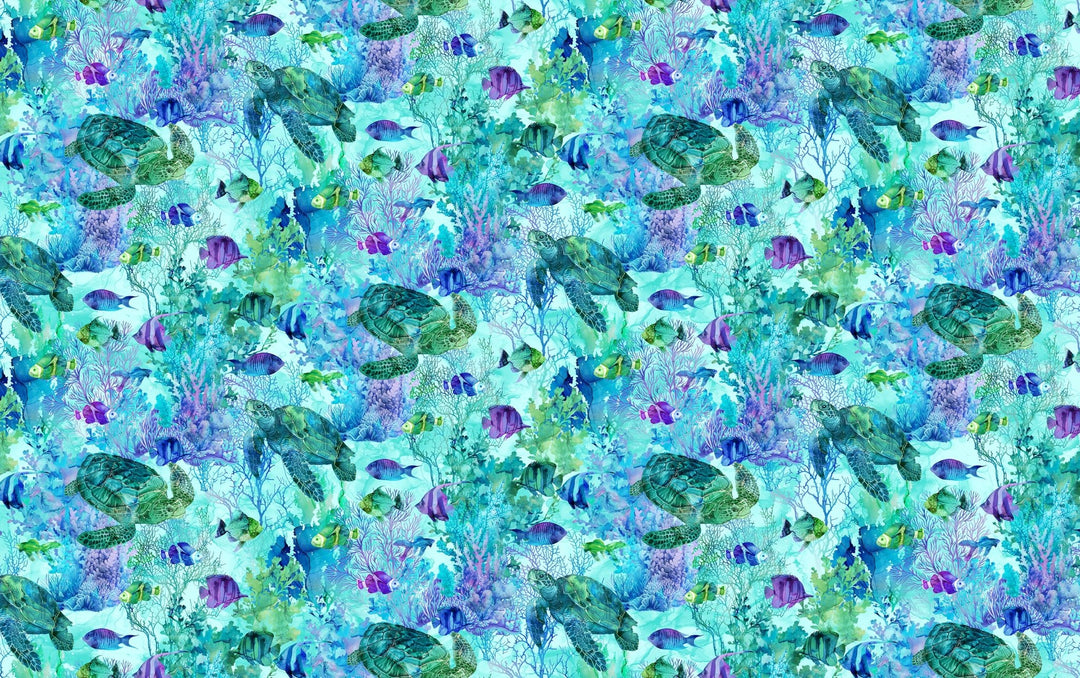 Turquoise Underwater - Coral Reef | 43/44" Cotton (DP28877 - 66) - Sold in UNITS of ¼ metre - Maple Leaf Quilting Company Ltd.
