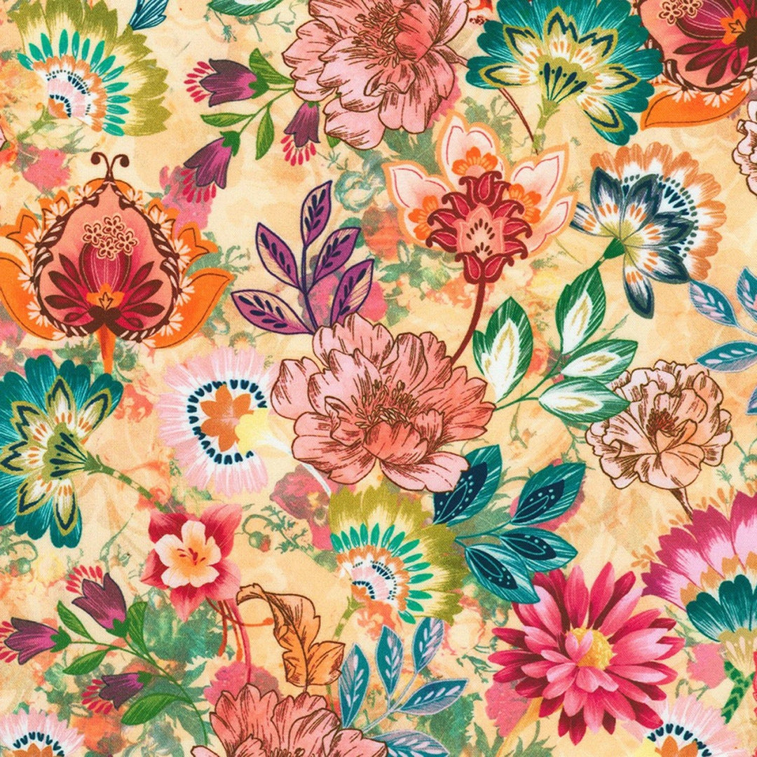 Various Flowers Sunset 108” Cotton (SRKDX - 23487 - 206) - Sold in UNITS of 1/4 metre - Maple Leaf Quilting Company Ltd.