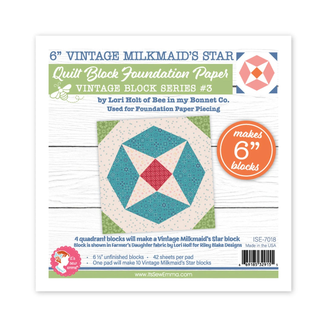 Vintage Milkmaid Star Quilt 6in Foundation (ISE - 7018) - Maple Leaf Quilting Company Ltd.