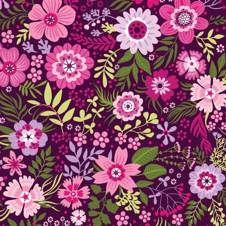 Wallflowers Aubergine 108" Cotton (13693WB - 86) – Sold in UNITS of ¼ metre - Maple Leaf Quilting Company Ltd.