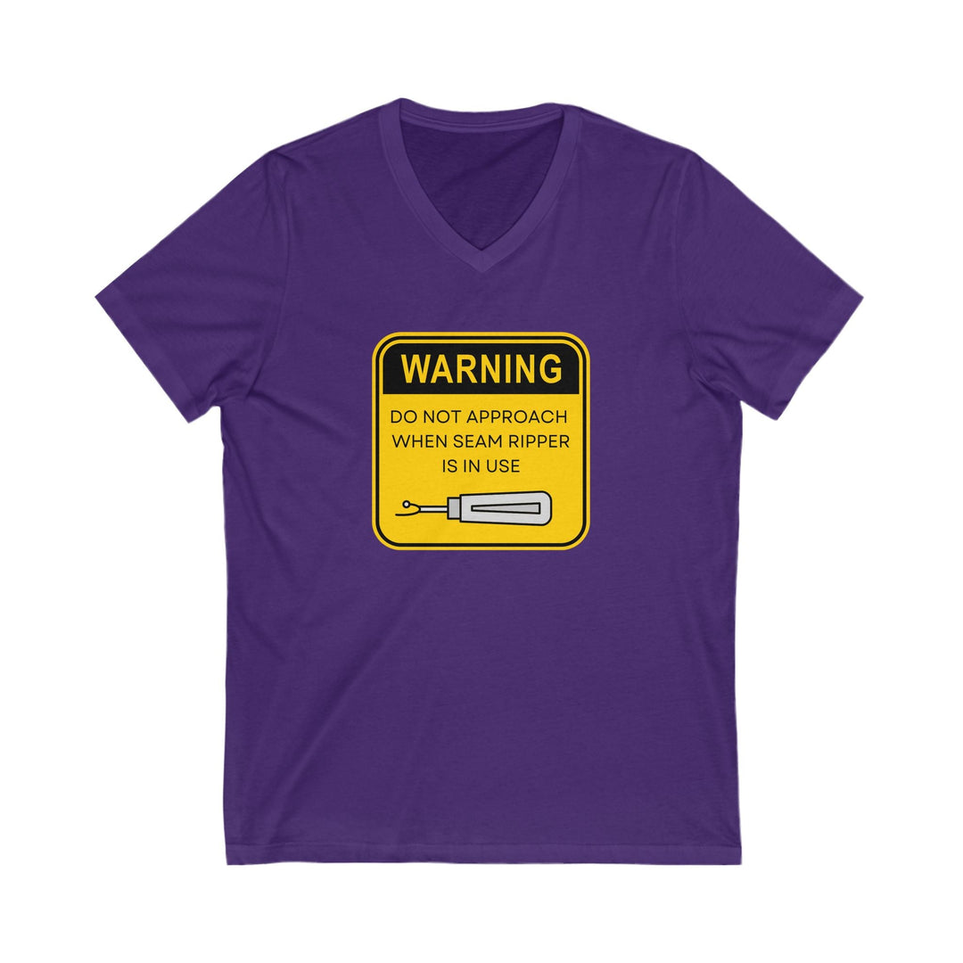 'Warning' | V - Neck Tee - Maple Leaf Quilting Company Ltd.