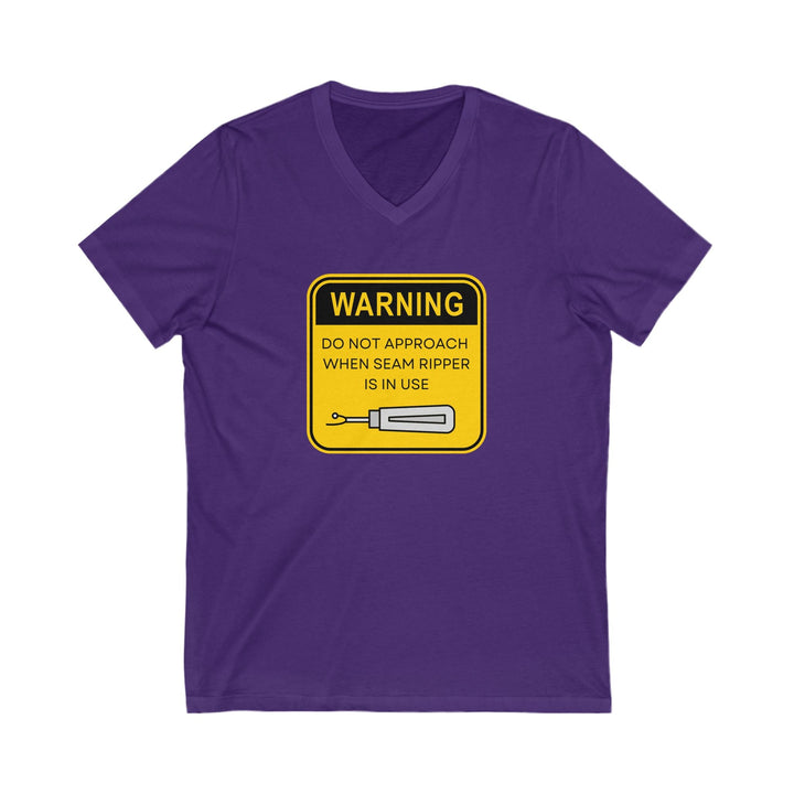 'Warning' | V - Neck Tee - Maple Leaf Quilting Company Ltd.