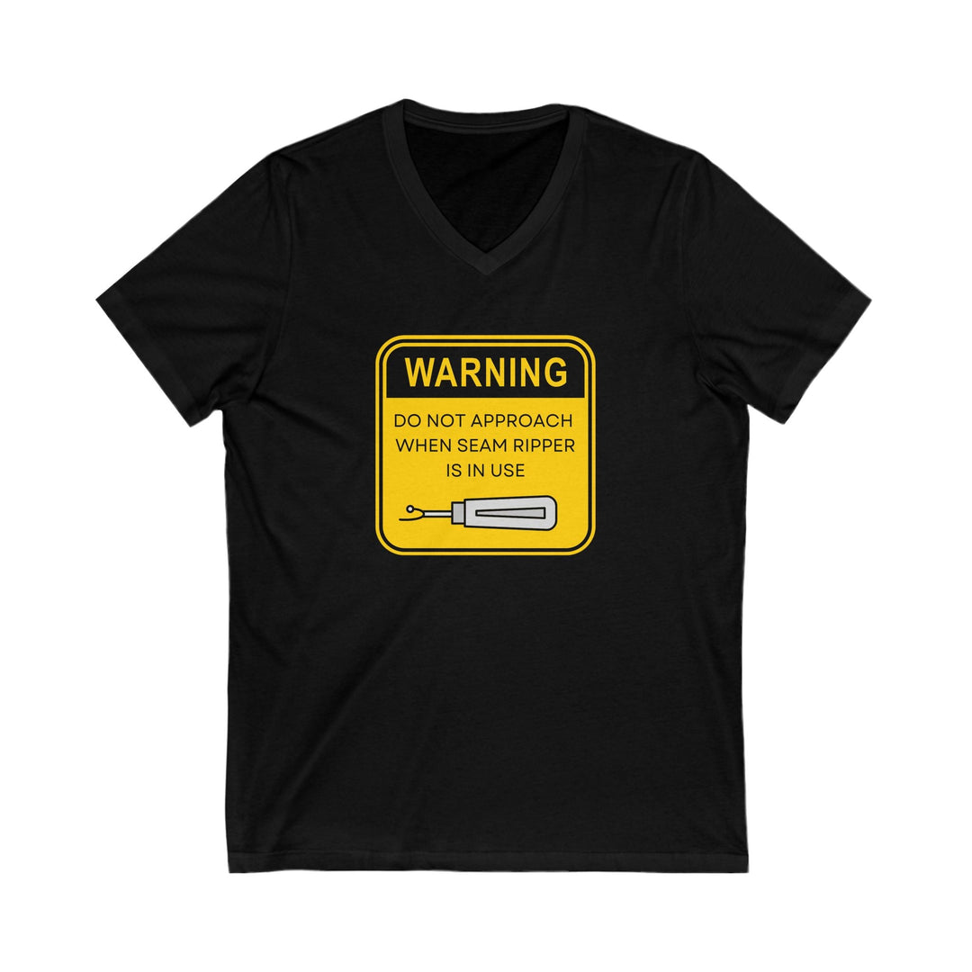 'Warning' | V - Neck Tee - Maple Leaf Quilting Company Ltd.