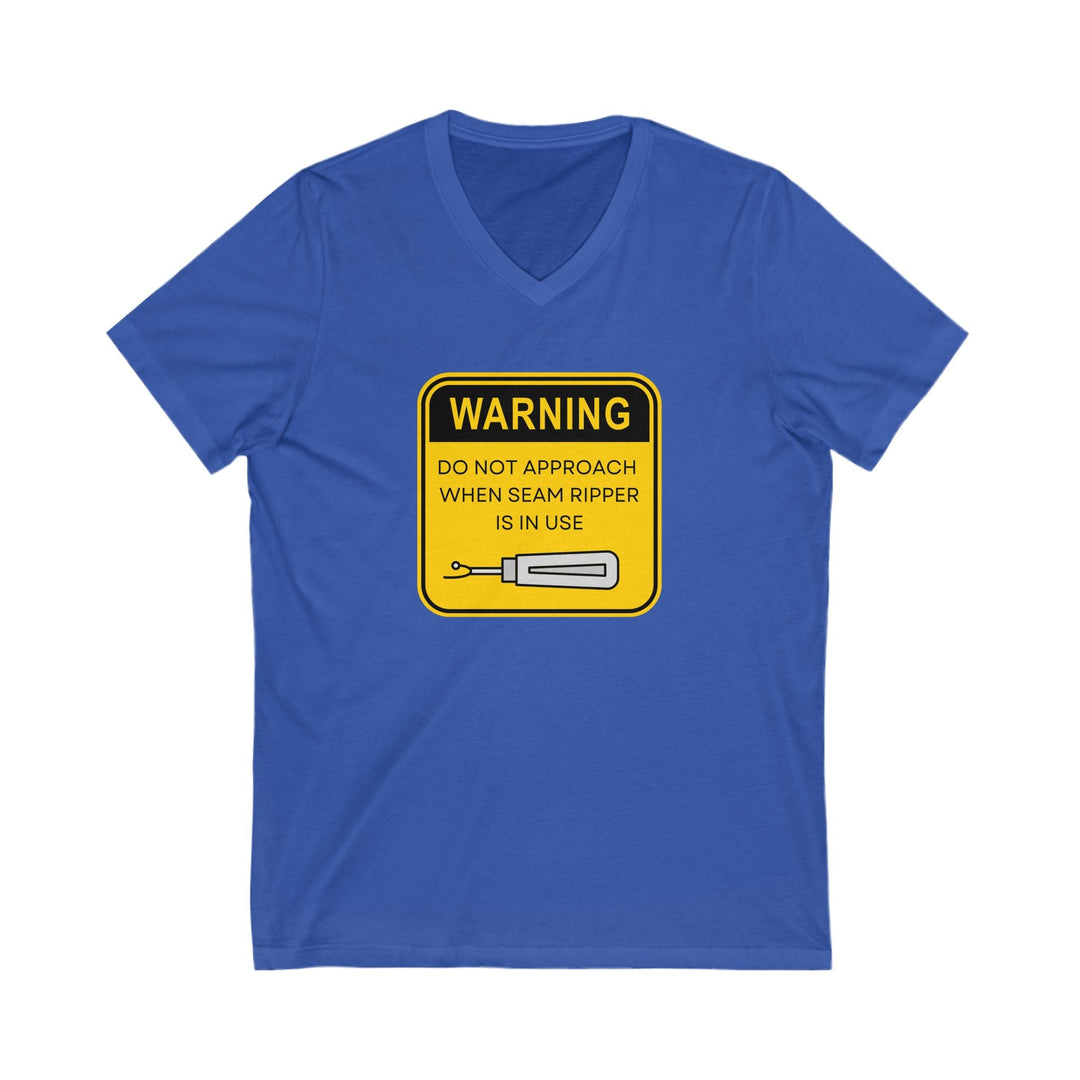'Warning' | V - Neck Tee - Maple Leaf Quilting Company Ltd.
