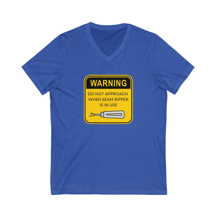 'Warning' | V - Neck Tee - Maple Leaf Quilting Company Ltd.