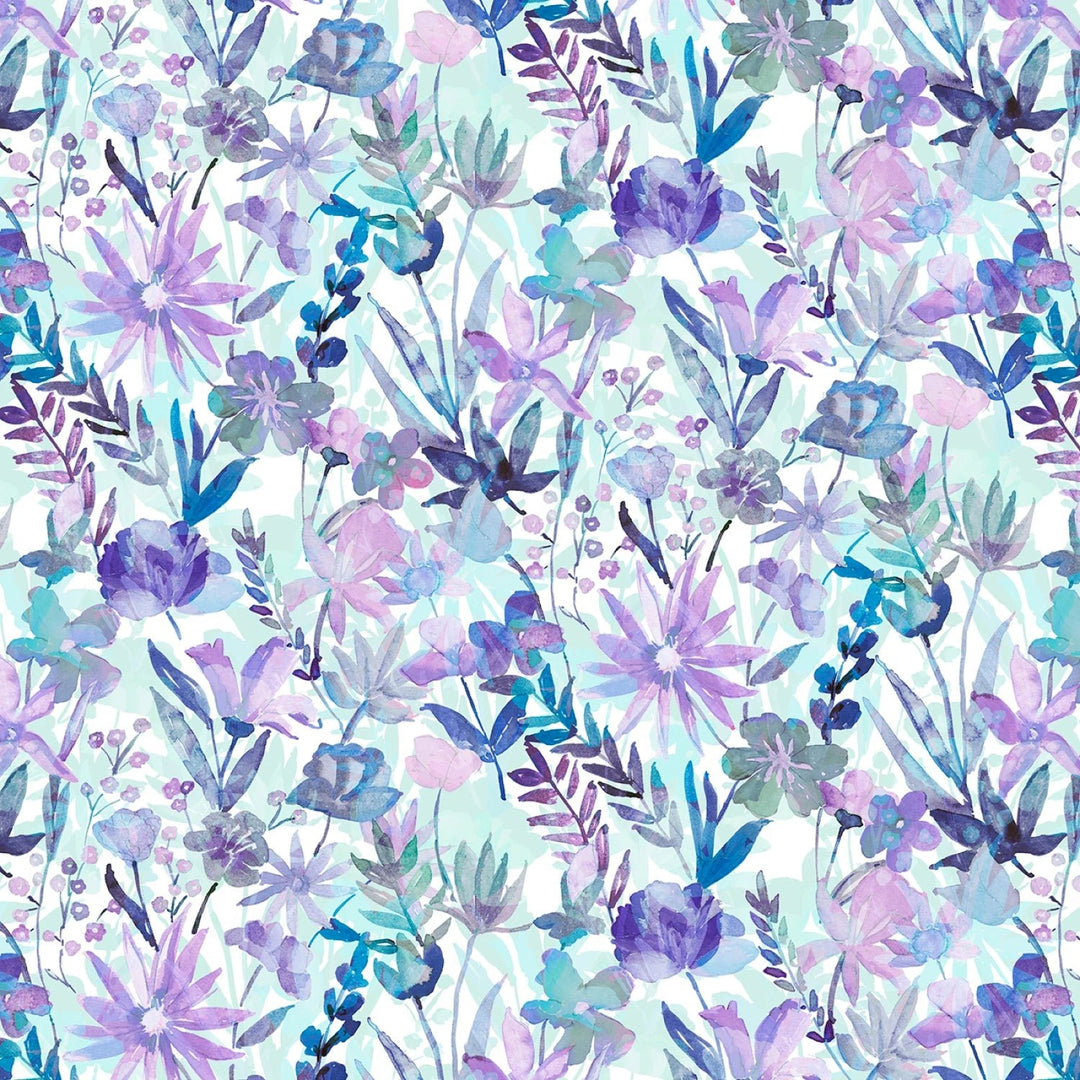 Watercolour Floral - Blue/Purple | 108” Cotton (WGAW5928 - BV) - Sold in UNITS of 1/4 metre - Maple Leaf Quilting Company Ltd.