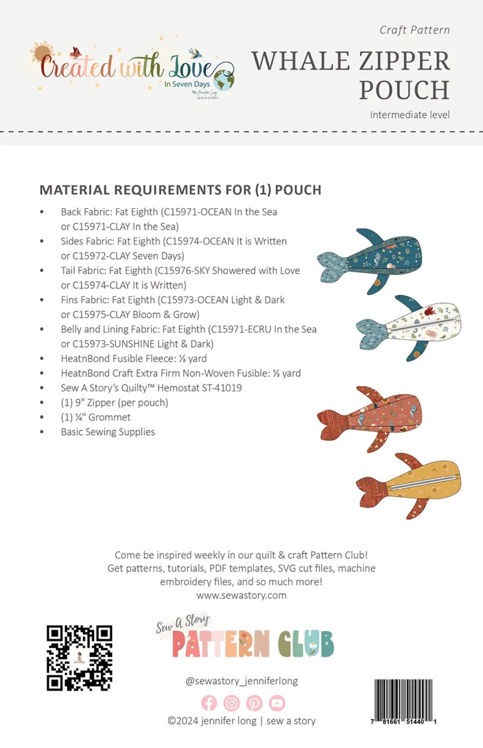 Whale Zipper Pouch Pattern (BSI343) - Maple Leaf Quilting Company Ltd.