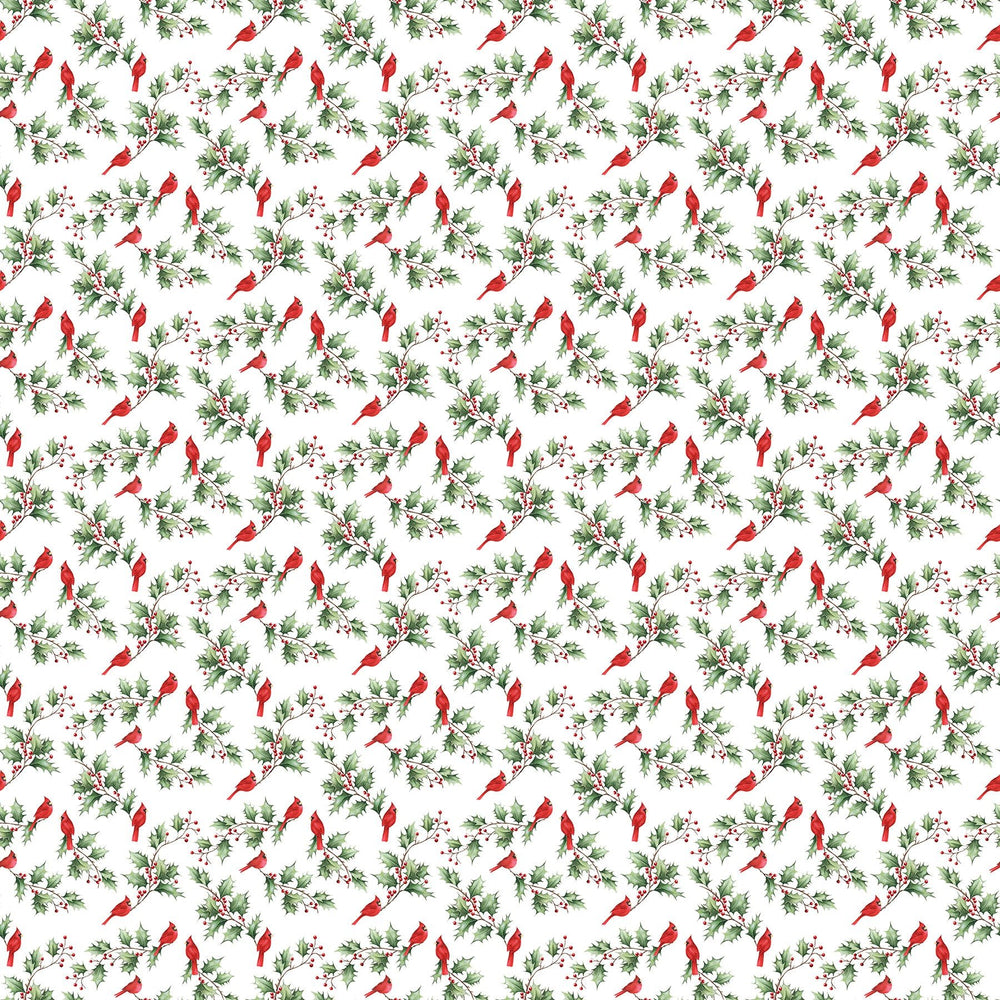 White Cardinal & Holly - Holly Jolly | 43/44" Cotton (28816-10) - Sold in UNITS of ¼ metre - Maple Leaf Quilting Company Ltd.