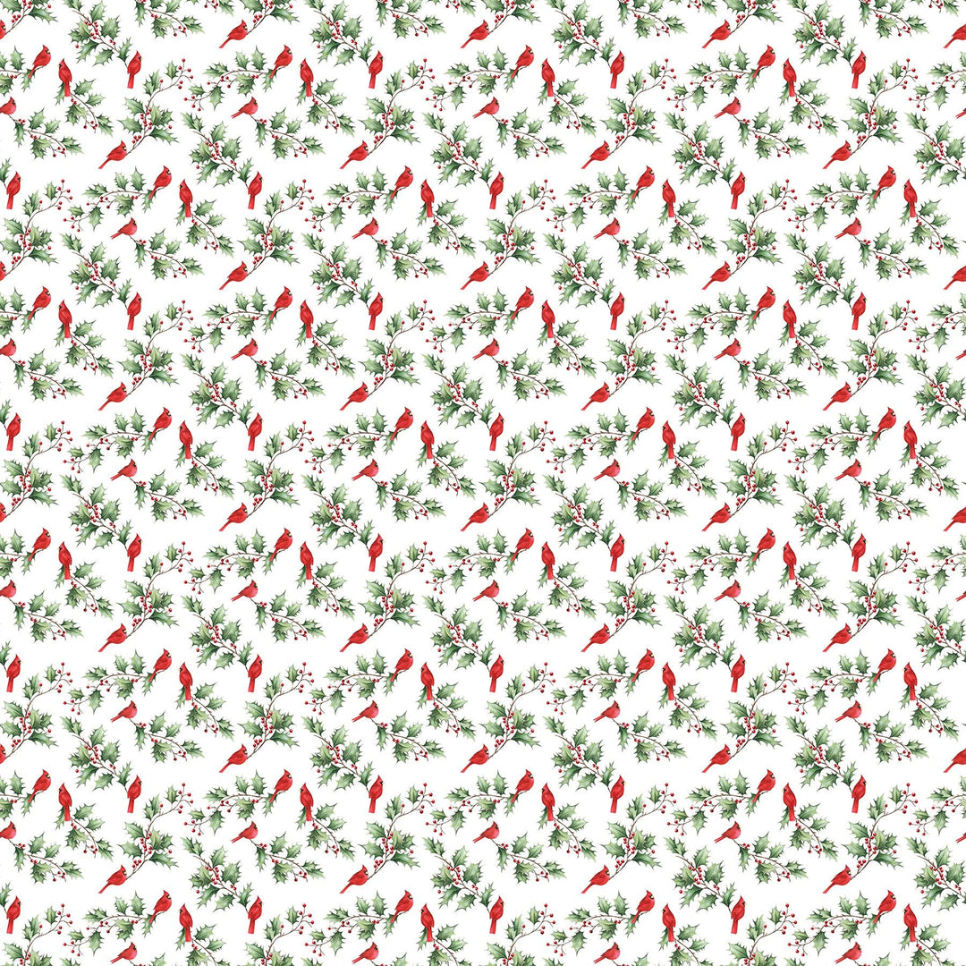 White Cardinal &amp; Holly - Holly Jolly | 43/44" Cotton (28816-10) - Sold in UNITS of ¼ metre - Maple Leaf Quilting Company Ltd.