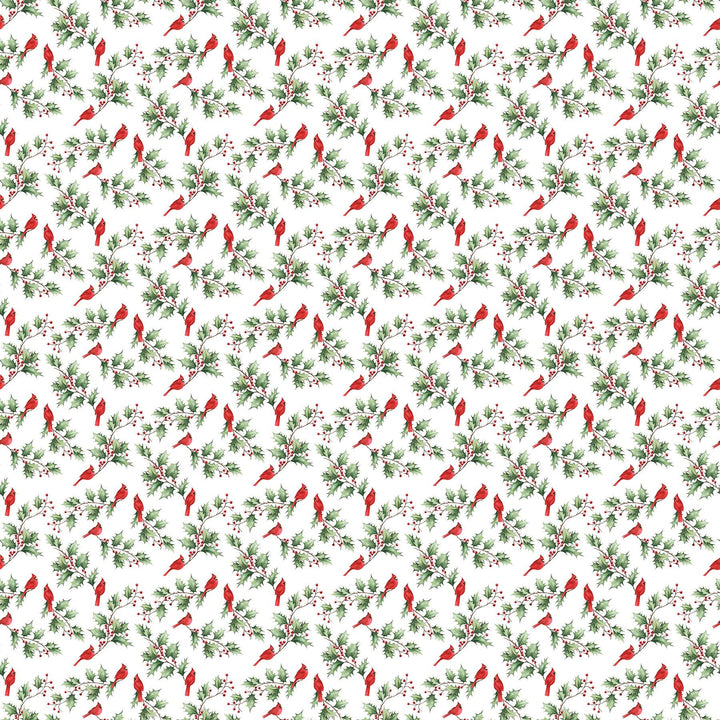 White Cardinal &amp; Holly - Holly Jolly | 43/44" Cotton (28816-10) - Sold in UNITS of ¼ metre - Maple Leaf Quilting Company Ltd.