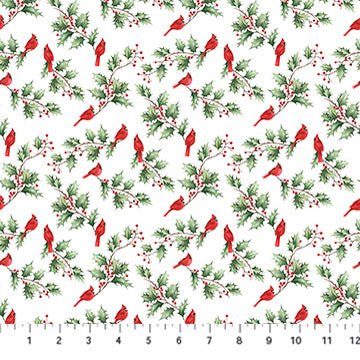 White Cardinal & Holly - Holly Jolly | 43/44" Cotton (28816-10) - Sold in UNITS of ¼ metre - Maple Leaf Quilting Company Ltd.