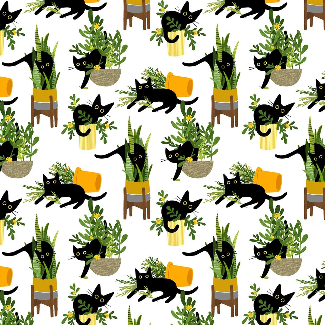 White Just Purrlanted - Dear Stella Collection| 108" Cotton (XST - DLW2662WHITE) – Sold in UNITS of ¼ metre - Maple Leaf Quilting Company Ltd.