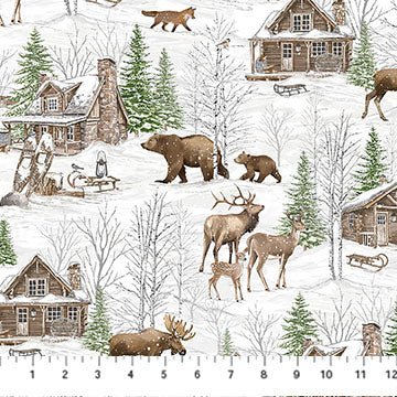 White Multi Senic - Winter Woodland | 43/44" Cotton (DP28865 - 10) - Sold in UNITS of ¼ metre - Maple Leaf Quilting Company Ltd.