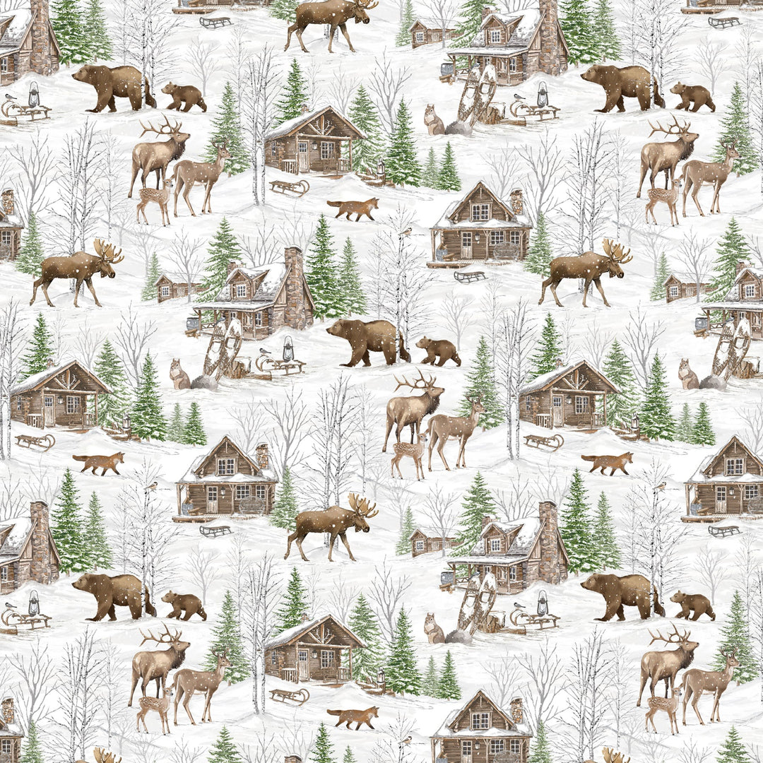 White Multi Senic - Winter Woodland | 43/44" Cotton (DP28865 - 10) - Sold in UNITS of ¼ metre - Maple Leaf Quilting Company Ltd.