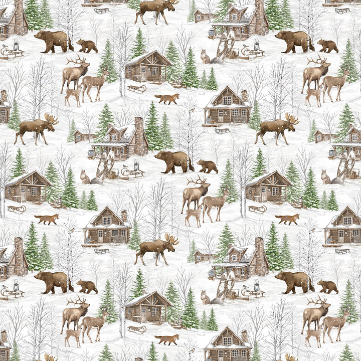 White Multi Senic - Winter Woodland | 43/44" Cotton (DP28865 - 10) - Sold in UNITS of ¼ metre - Maple Leaf Quilting Company Ltd.