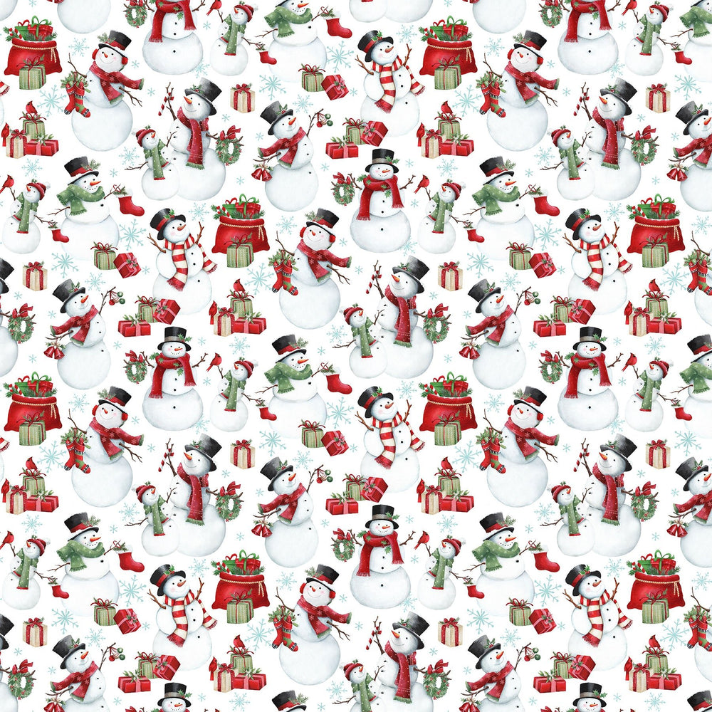 White Multi Snowmen - Holly Jolly | 43/44" Cotton (28813-10) - Sold in UNITS of ¼ metre - Maple Leaf Quilting Company Ltd.