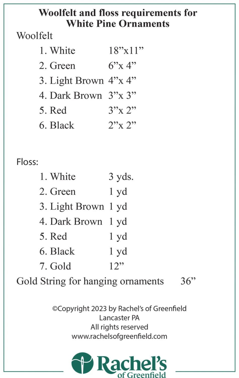 White Pine Ornaments Kit (K1023) - Maple Leaf Quilting Company Ltd.