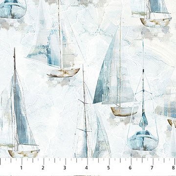 White Small Sailboats - Smooth Sailing | 43/44" (DP28909-10) - Sold in UNITS of ¼ metre - Maple Leaf Quilting Company Ltd.