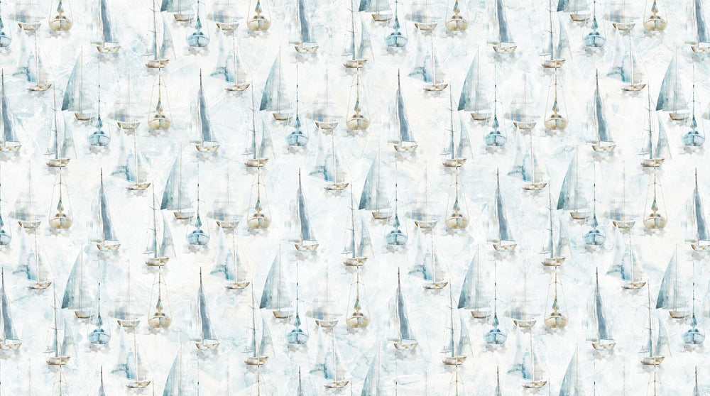 White Small Sailboats - Smooth Sailing | 43/44" (DP28909-10) - Sold in UNITS of ¼ metre - Maple Leaf Quilting Company Ltd.