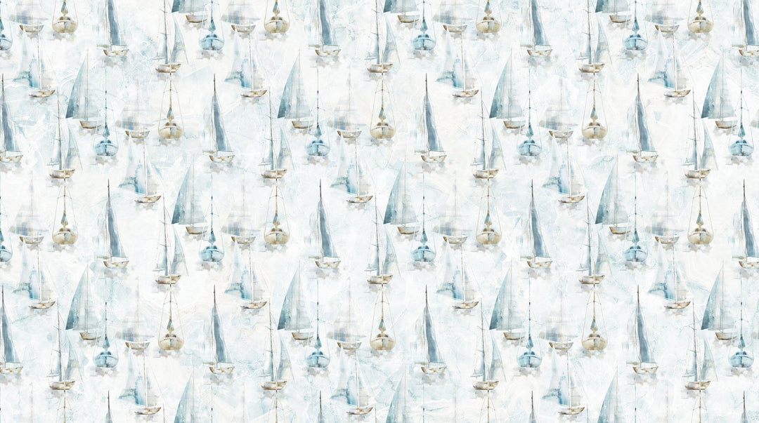 White Small Sailboats - Smooth Sailing | 43/44" (DP28909-10) - Sold in UNITS of ¼ metre - Maple Leaf Quilting Company Ltd.