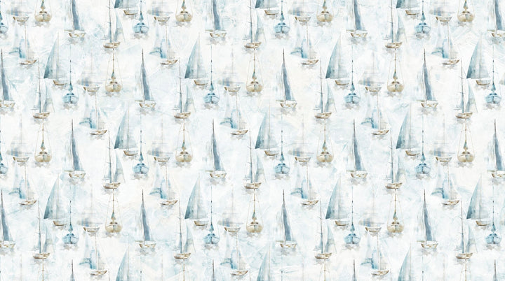 White Small Sailboats - Smooth Sailing | 43/44" (DP28909-10) - Sold in UNITS of ¼ metre - Maple Leaf Quilting Company Ltd.